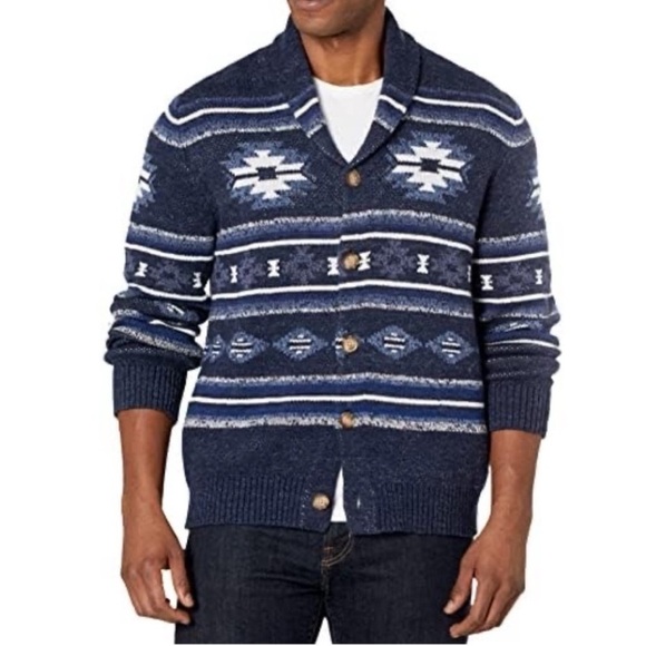 Lucky Brand Legacy Shawl Collar Button Front Cardigan Blue Aztec Print Size M - Picture 5 of 12